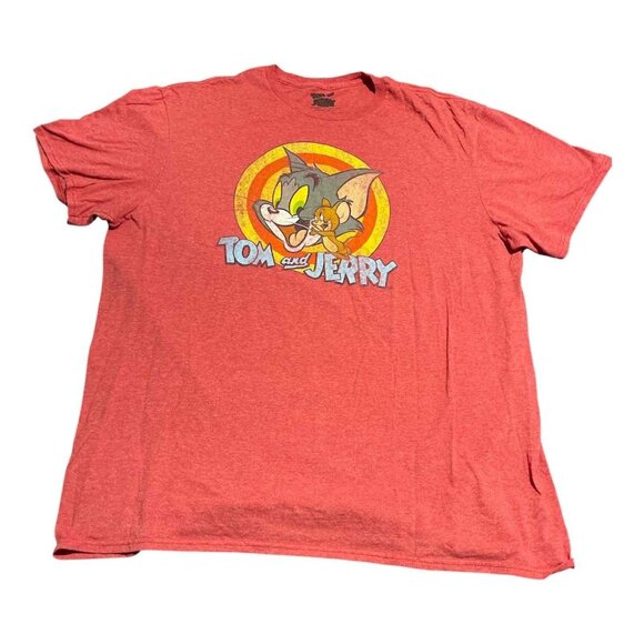 Tom and Jerry Shirt Mens XL Red Cartoon Graphic Tee Vintage Style Warner Bros - Picture 1 of 5
